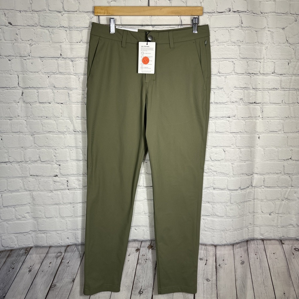 New Collars & Co Mens Apex Tech‎ Pants Green 30x30 Tailored Fit 4-Way Stretch